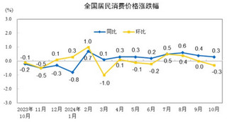 2024年10月份居民消费价格同比上涨0.3%