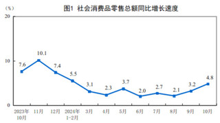 2024年10月份社会消费品零售总额增长4.8%