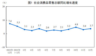 2024年12月份社会消费品零售总额增长3.7%
